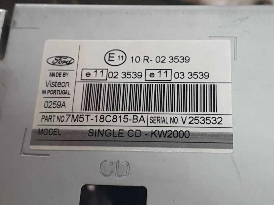 Original Ford Radio CD 6000 CD  7M5T18C815BA mit Code (6-5) - Bild 3 von 4