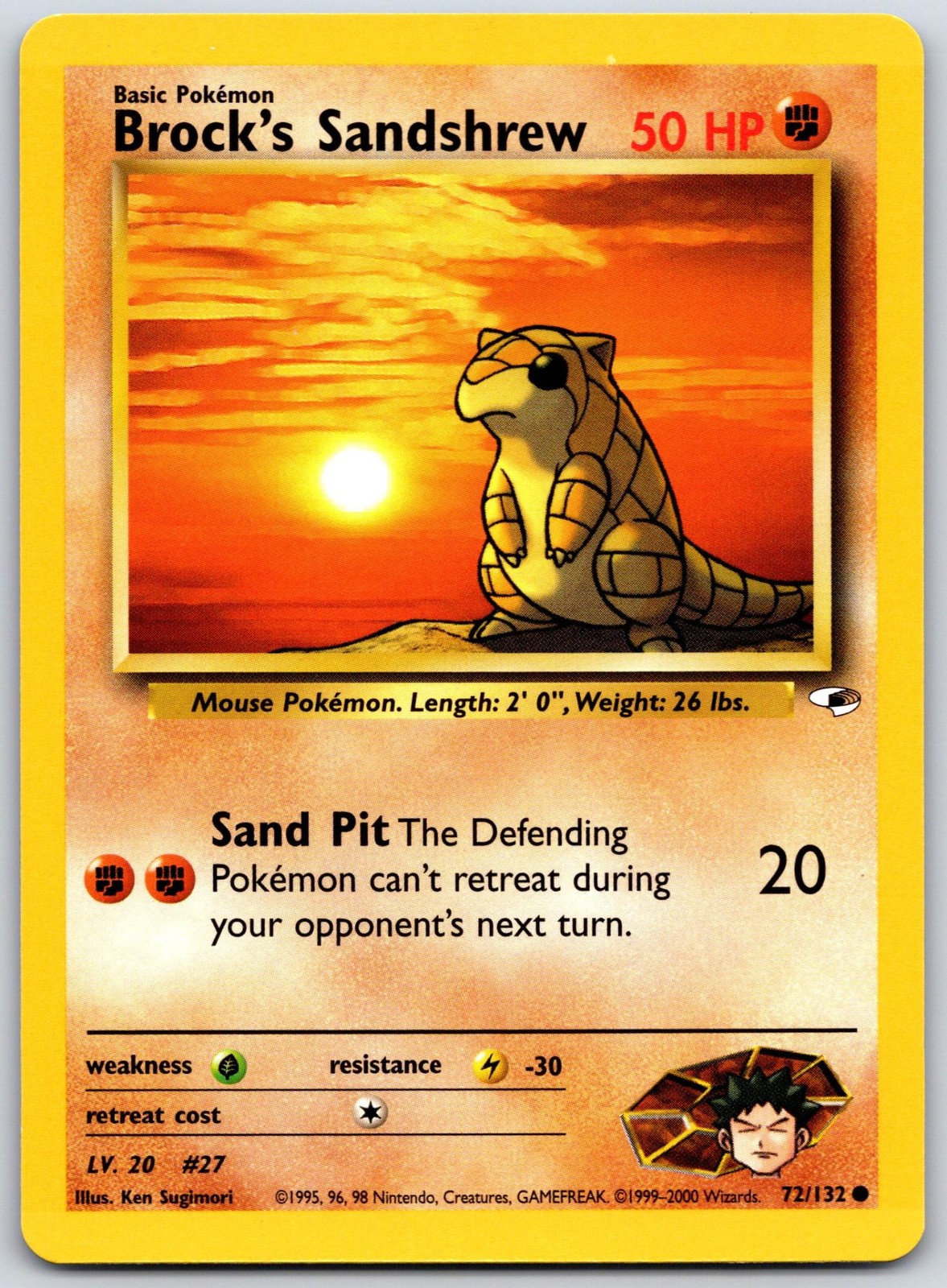 POKEMON GYM HEROES BROCK'S SANDSHREW 72/132 COMMON UNLIMITED NM