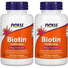 Now Foods, 2 Pack Biotin, 5,000 mcg, 120 Veg Capsules