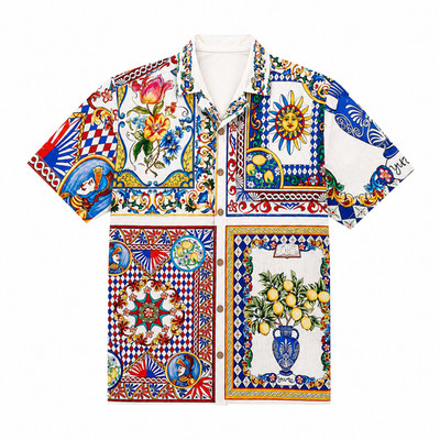 Sicily Lemon Hawaiian Shirt Men Italian Majolica Printed Summer Vacation Aloha