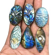 6 Pcs Natural Carved Labradorite 33-41mm Huge Pendant Size Loose Gemstones Lot