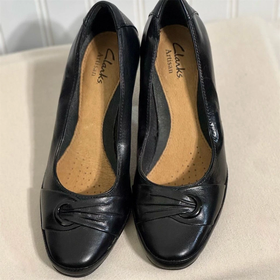 Женские туфли-лодочки Clarks Artisan размер 6,5 M черный кожаный узел детали комфортные каблуки - Изображение 4 из 4