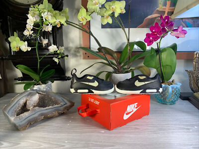 Nike Air Max 90 Crib CI0424-018 Rare BLACK/GOLD Baby Bootie