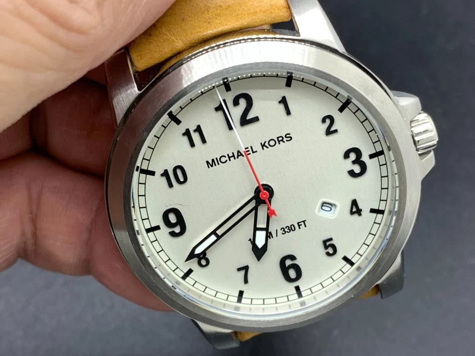 MICHAEL KORS MK-8531 DATE White Dial Brown Leather 10 ATM S/S QUARTZ MEN'S WATCH - image 4 of 4