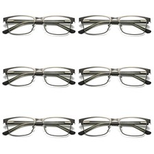 6 PK Mens Metal Frame Spring Hinge Blue Light Blocking Reading Glasses Readers