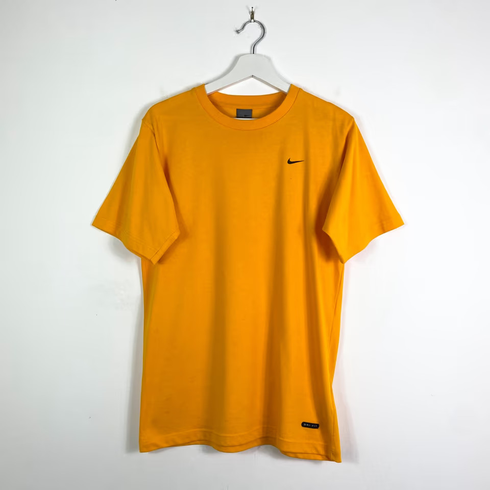 Vintage Nike Dri-Fit T-Shirt Gr.S Herren Gelb Orange Kurzarm 90er y2k