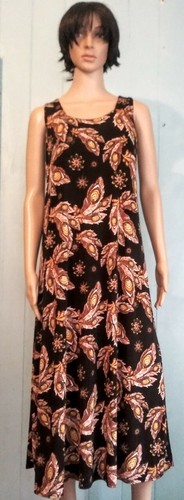 Brown Floral Peacock Long Sleeveless Dress No Iron Travel Wear Jostar- M L XL - Picture 8 of 8