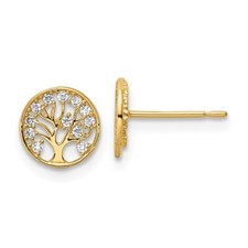 7.5mm 14K Yellow Gold CZ Tree of Life Post Earrings