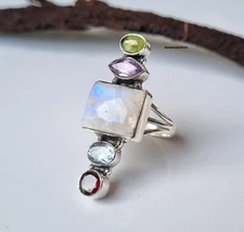 Moonstone & Multi Gemstone 925 Sterling Silver Handmade Gift Pendant Item PG456