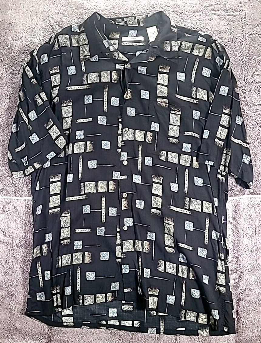 Campia Moda Shirt Mens XLarge Button Up Short Sleeve 100% Rayon Pocket Casual