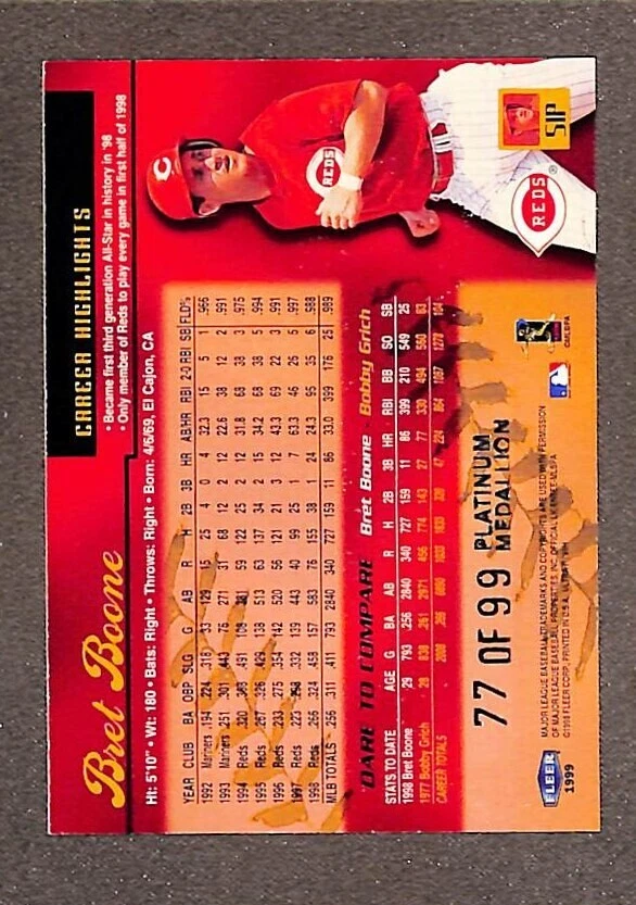 1999 Fleer Ultra Platinum Medallion #51G Brett Boone /99 - Image 2 of 3