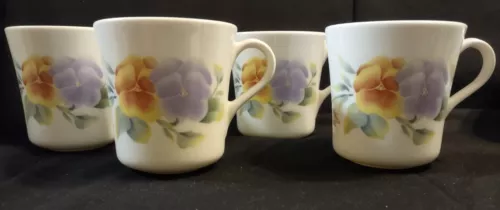 Set Of 4 Corelle Summer Blush Pansy Coffee Tea Cups Mugs Corning USA
