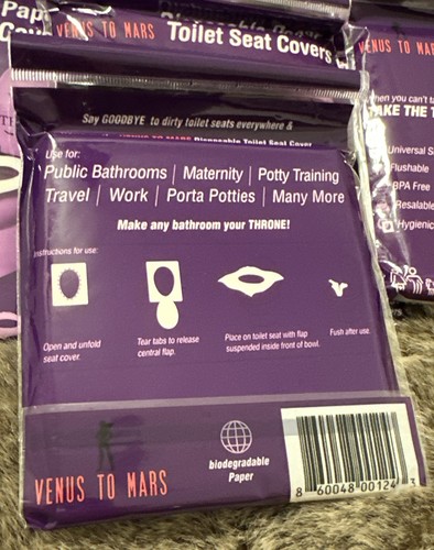 Venus to Mars BPA Free Toilet Seat Covers (8 Packs of 10) Public Bathroom Travel - Picture 3 of 4