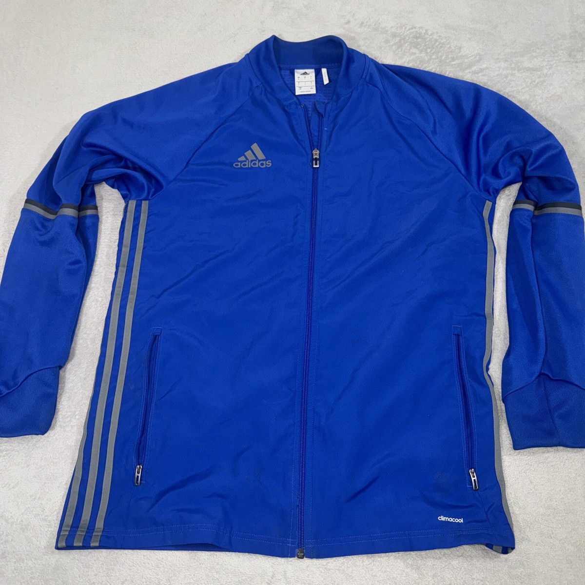 ADIDAS CLIMACOOL Men's Large Track Jacket Stripes Vented Navy Blue
