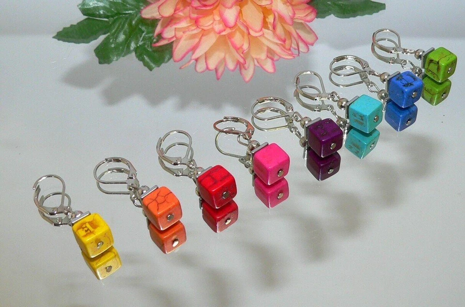 Ohrhänger Hämatit silber Howlith gelb orange rot pink lila türkis blau grün 488a - Bild 3 von 3