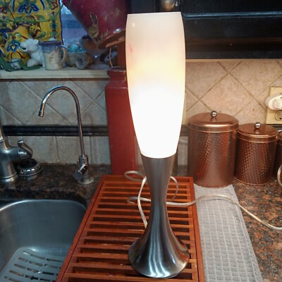 Vintage Table Lamp Mid Century Modern Tulip Frosted Glass Chrome Metal Base 