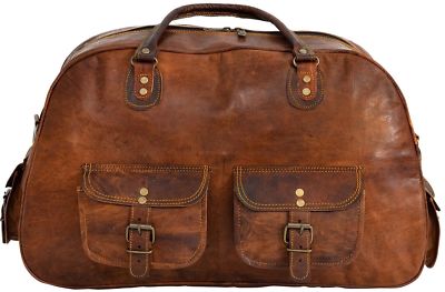 Duffle Gym Brown Genuine Goat Leather  Travel Luggage Overnight Bag JMB TM