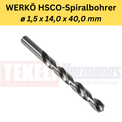10 Stück WERKÖ HSCO-Spiralbohrer ø 1,5 x 14,0 x 40,0 mm