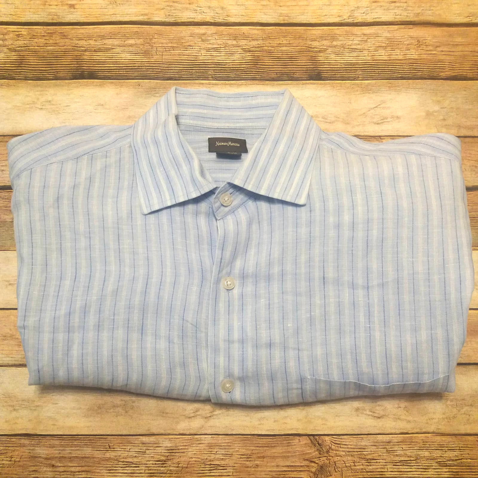 Neiman Marcus Men Shirt 100%Linen Short Sleeve Size L