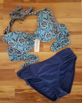 Tommy Bahama TSW41201T 34D S Blue Aqua High Waist UW Bikini Swimsuit NWT 