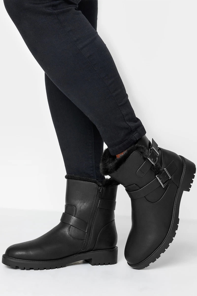 Wide Extra Wide Fit Faux Fur Lined Biker Boot eBay