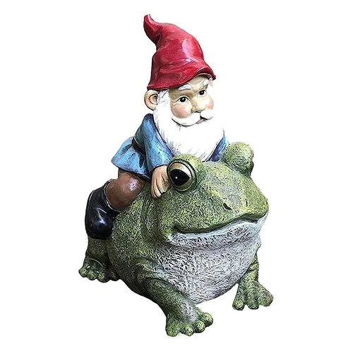 Eye catching Garden Gnome and Frog Sculpture Charming Outdoor Decoration - Picture 1 of 7