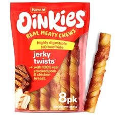 Hartz Oinkies Porkalicious Smoked Pig Skin Chicken Jerky Twists Dog Treats, 8...