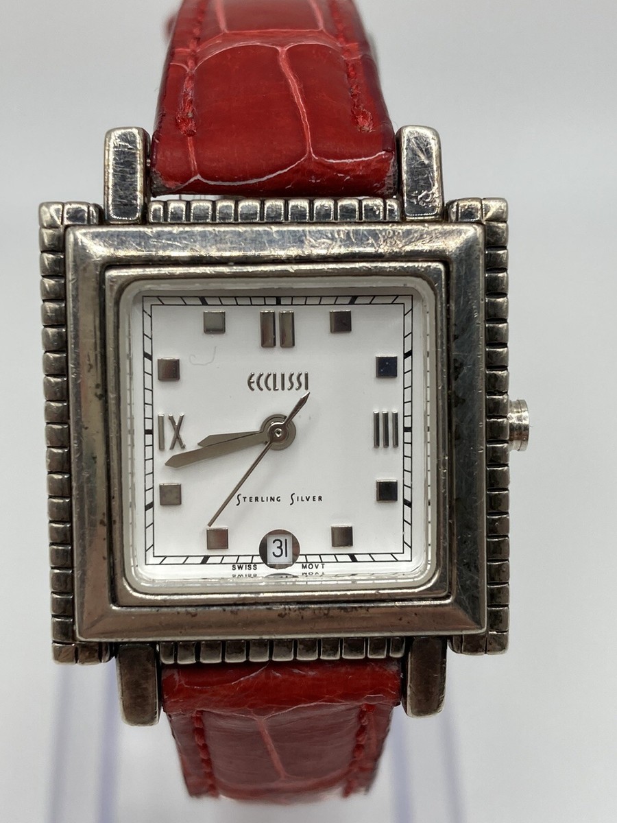Vintage ECCLISSI Sterling Silver Watch with Maroon Leather Strap Vintage ECCLISSI Sterling Silver Watch with Maroon Leather  main image 4