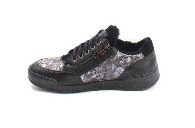 Richmond 7582 Black Leather Suede Fur Lace-Up Zip-Up Sneaker 