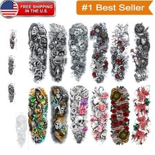 12 Sheets Full Arm Temporary Tattoos for Men  Women - Water Resistant  Safe