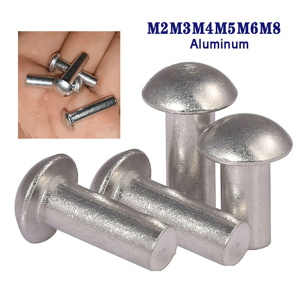 Aluminium Button / Dome Head Solid Rivets Metric M2 M2.5 M3 M4 M5~M8 Rivet  Screw