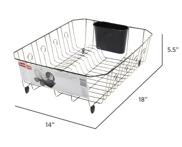 Rubbermaid Antimicrobial Dish Rack W/ Utensil Holder for Kitchen, 13