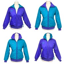 Columbia Reversible Puffer Bomber Jacket Teal And Purple Indigo Size S Vintage