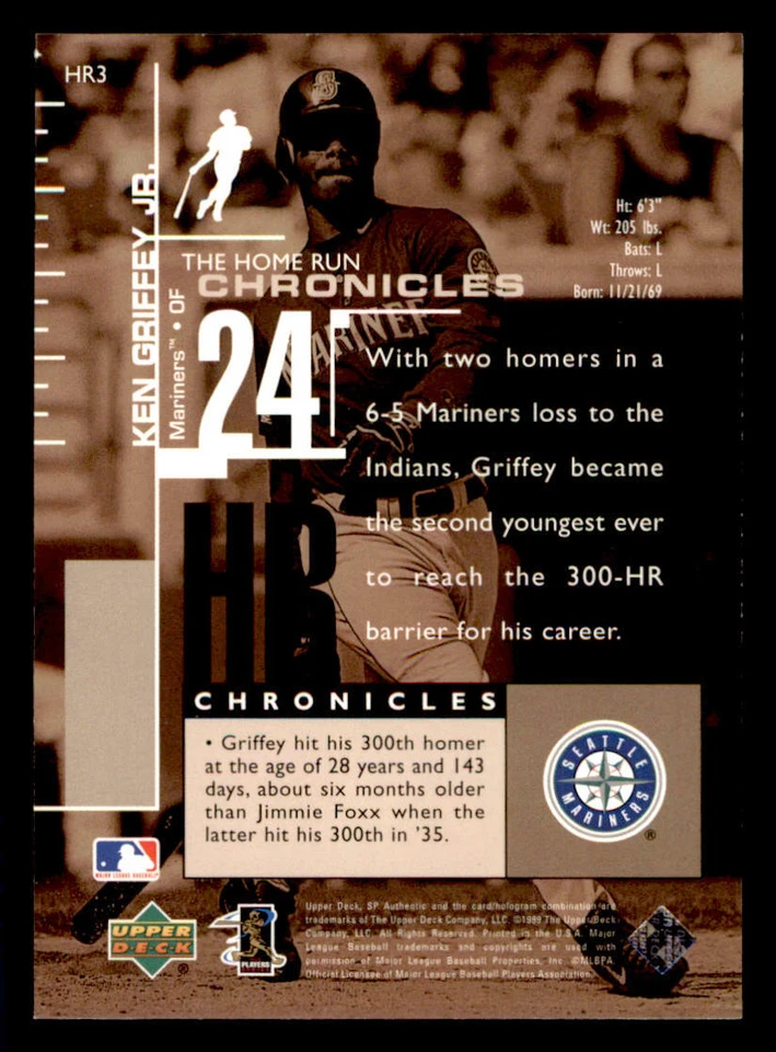 1999 SP Authentic Home Run Chronicles #HR3 Ken Griffey Jr. (ref 233644) - Image 2 of 2