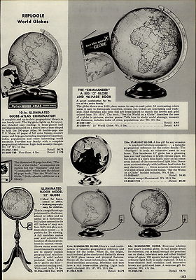 1955 PAPER AD Replogle World Globe Illuminated Starlight Floor Stand Model