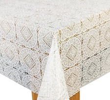 Angel White Lace PVC Vinyl Wipe Clean Oilcloth Tablecloth