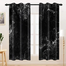 Black Marble Blackout Curtains Black and White Marble Texture Abstract Window...