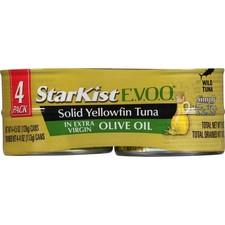 E.V.O.O. Solid Yellowfin/Light Tuna in Extra Virgin Olive Oil, 4.5 oz, 4 Cans,