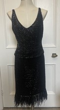 ARMANI COLLEZIONE IT 46 Uk 14 Vintage Black Sequin Ostrich Feather Top & Skirt