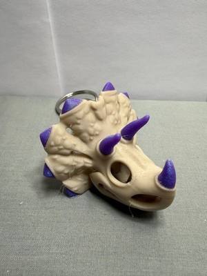 Skeleton Triceratops Keychain 3D Printed Articulated Dinosaur Purple Bag Charm