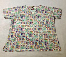 Cottonality Medical Scrub Top Size Large Cartoon Nurse Doctor Print
