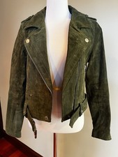 Blank NYC Dark Green Suede Distressed Moto Ja...