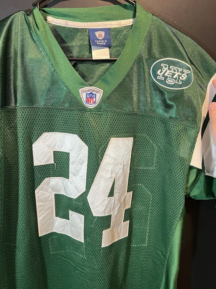 DARRELLE REVIS REEBOK 纽约 JETS 球衣 男式 尺码 48 绿色 REEBOK #24 现场 — 第 3/4 张图片