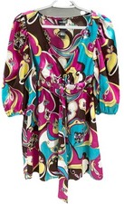 Bisou Bisou Michelle Bohbot Size 8 3/4 Length Balloon Sleeve Empire Waist W Ties