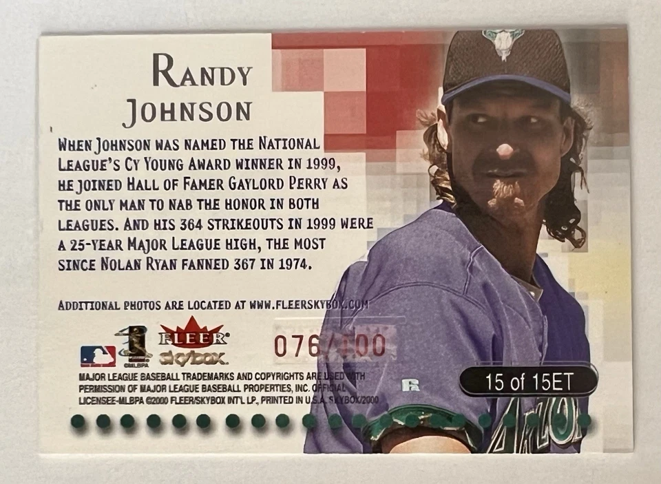 Skybox Randy Johnson 2000 boleto electrónico rubí/rubíes/100 tarjetas ¡casi como nuevo!! Foto 2 de 2