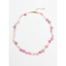 Girls Floral Gold Beaded Pearl Necklace With Adjustable Clasp