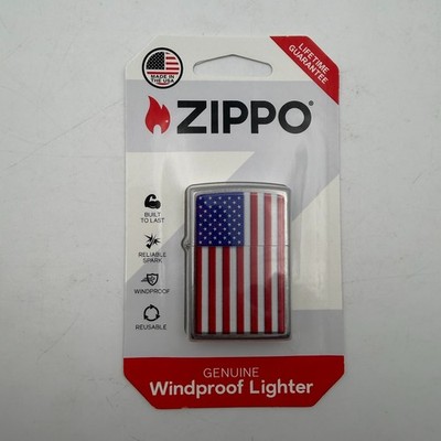 American Flag Zippo Lighter Patriotic Stars & Stripes USA Polished Chrome 29729