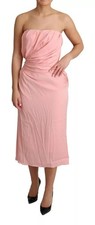 Dolce & Gabbana Pink Silk Stretch Strapless Sheath Midi Women's Dress Authentic