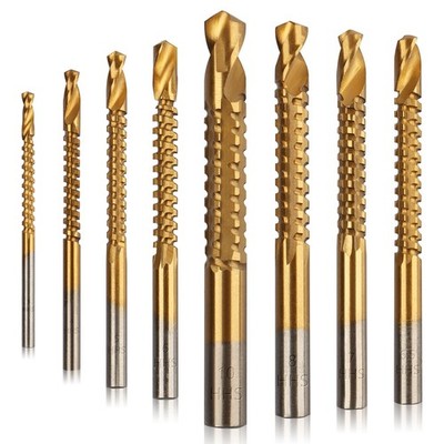 8 Pack Titanium Coated HSS Twist Drill Bits, 3-10mm Serrated Side Cutting Dri...