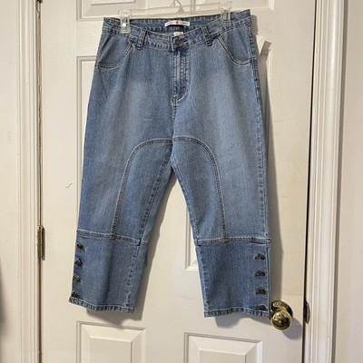 Y2K Adolfo Denim Capris Women s Size 10 Light Wash Button Hem Cropped Jeans